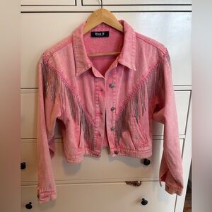 Pink Denim Jacket with Rhinestone Fringe